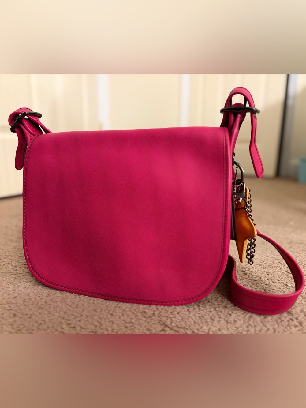 Coach 75th Anniversary LARGE Patricia Saddle Bag in Pink Fuchsia Dragon Fruits